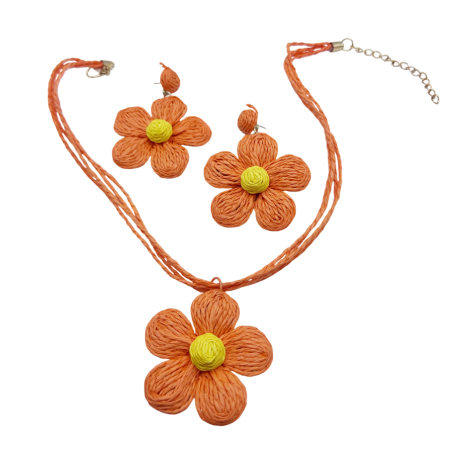 Cercei & Bratari & Inele - Set Colier Floare si Cercei VALERIE, Portocaliu