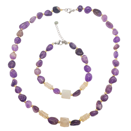 Set colier si bratara cu pietre mov AMETHYST