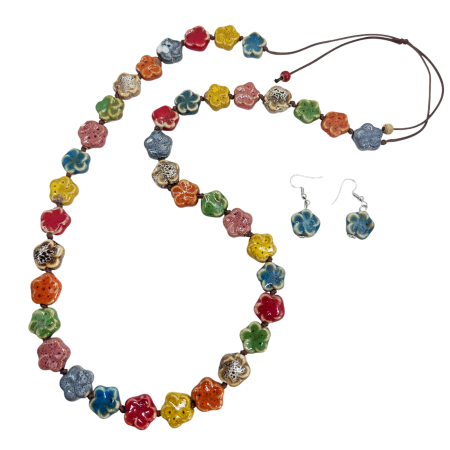 Accesorii Fashion - Set Colier si Cercei ceramica BOHO FLORAL