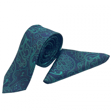 Set cravata cu batista de buzunar Paisley DEAN, Albastru Verde [3]