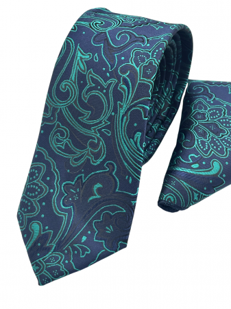 Set cravata cu batista de buzunar Paisley DEAN, Albastru Verde [1]