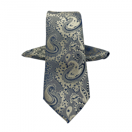Cravate inguste - Set cravata cu batista de buzunar Paisley DEAN, Gri/ Bej