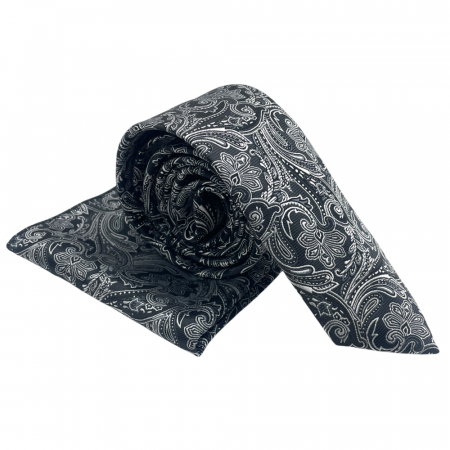Set cravata cu batista de buzunar Paisley RICKY, Negru Alb [3]