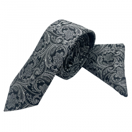 Set cravata cu batista de buzunar Paisley RICKY, Negru Alb [1]