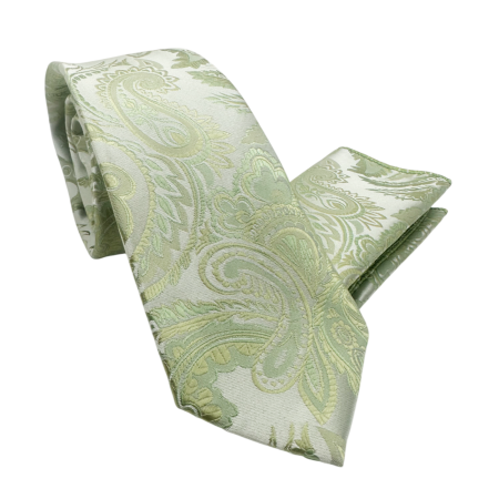 Set cravata cu batista de buzunar Paisley MARK, Verde fistic [2]