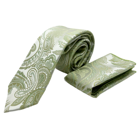 ACCESORII VESTIMENTARE BARBATI - Set cravata cu batista de buzunar Paisley MARK, Verde fistic