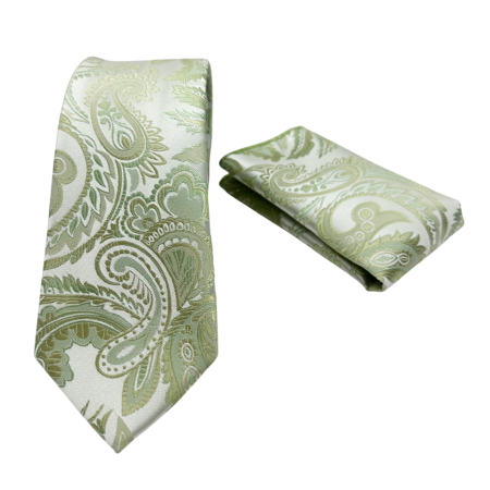 Set cravata cu batista de buzunar Paisley MARK, Verde fistic [1]