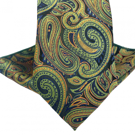 Set cravata cu batista de buzunar Paisley MARK, Verde Negru [1]
