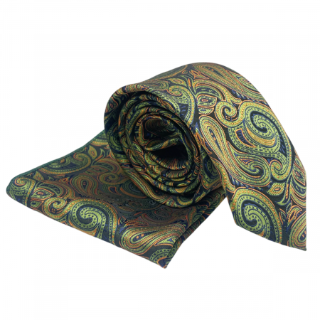 Set cravata cu batista de buzunar Paisley MARK, Verde Negru [3]