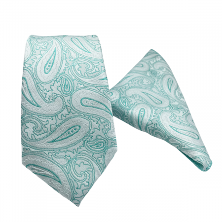 Set cravata cu batista de buzunar Paisley MARK, Verde menta [2]