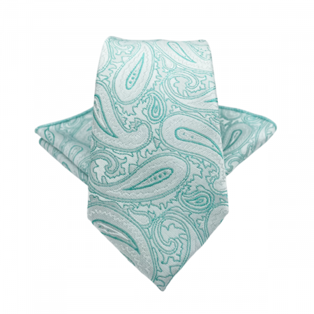 Cravate inguste - Set cravata cu batista de buzunar Paisley MARK, Verde menta