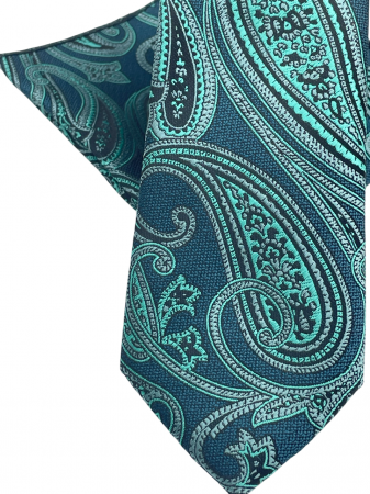 Set cravata cu batista de buzunar Paisley MARK, Verde ocean [2]