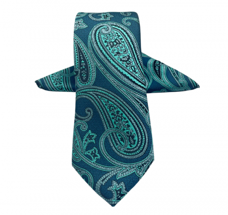 Cravate inguste - Set cravata cu batista de buzunar Paisley MARK, Verde ocean