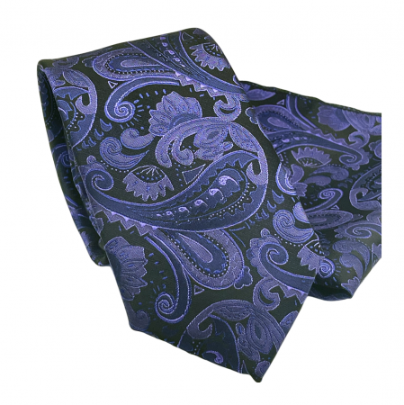 Set cravata cu batista de buzunar Paisley RICKY, Mov Negru [3]