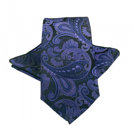 Cravate inguste - Set cravata cu batista de buzunar Paisley RICKY, Mov Negru