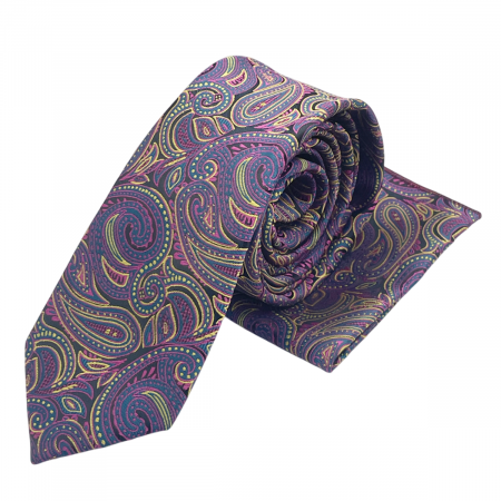 Set cravata cu batista de buzunar Paisley RUDD, Mov [1]