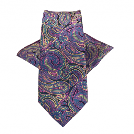 Cravate inguste - Set cravata cu batista de buzunar Paisley RUDD, Mov