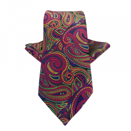 Cravate inguste - Set cravata cu batista de buzunar Paisley RUDD, Magenta