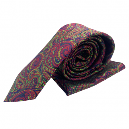 Set cravata cu batista de buzunar Paisley RUDD, Magenta [2]