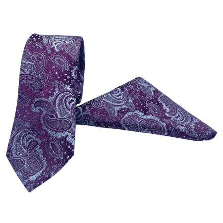 Set cravata cu batista de buzunar Paisley STEVE, Mov/ Bleu [1]