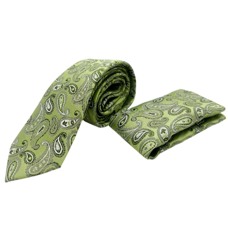 ACCESORII VESTIMENTARE BARBATI - Set cravata cu batista de buzunar PAISLEY STEVE, Verde fistic