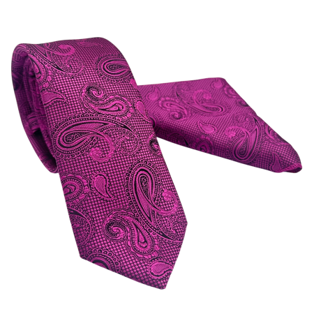 Set Cravată și Batista Fuchsia Paisley