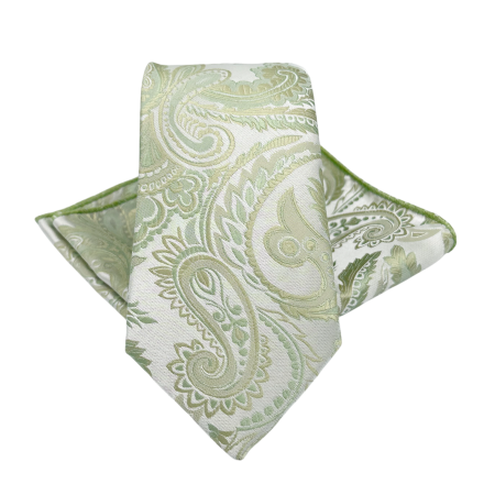 MODA & ACCESORII - Set Cravata si Batista FRANCO- Model Paisley Verde Ivoire