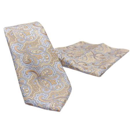 ACCESORII BARBATI - Set Cravata si Batista MILANO cu Model Paisley, Bej taupe