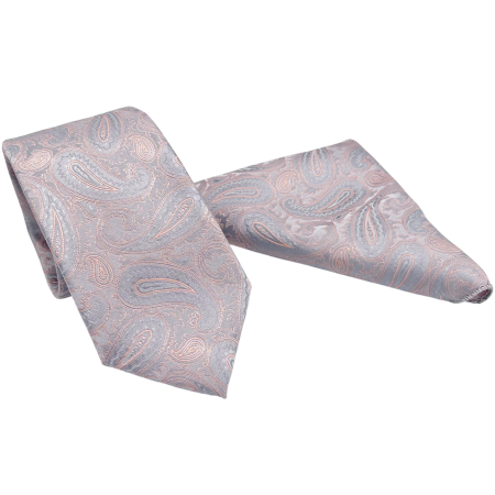 Set Cravata si Batista cu model Paisley gri - roz somon [1]
