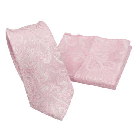MODA & ACCESORII - Set Cravata si Batista cu model Paisley roz