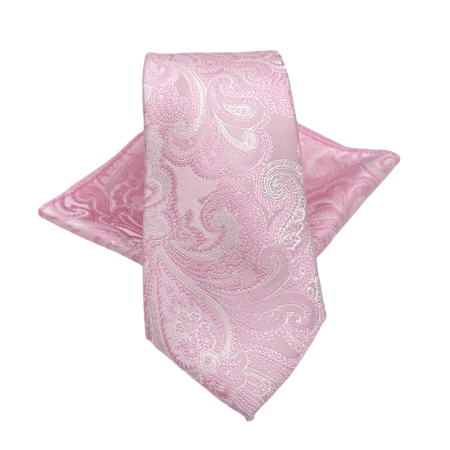 MODA & ACCESORII - Set Cravata si Batista cu model Paisley roz