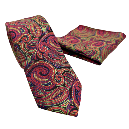 MODA & ACCESORII - Set Cravata si batista Paisley RUDD, Magenta