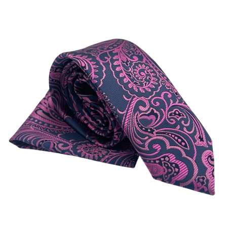 MODA & ACCESORII - Set Cravata si Batista ROYAL Model Paisley - Fucsia Bleumarin