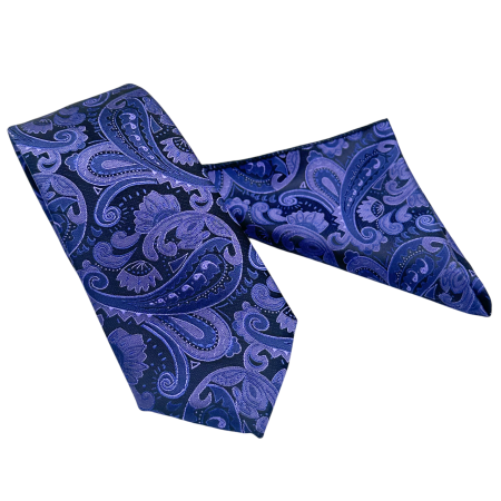 Set cravata si batista ROYAL, Model Paisley, Mov/ Negru [1]