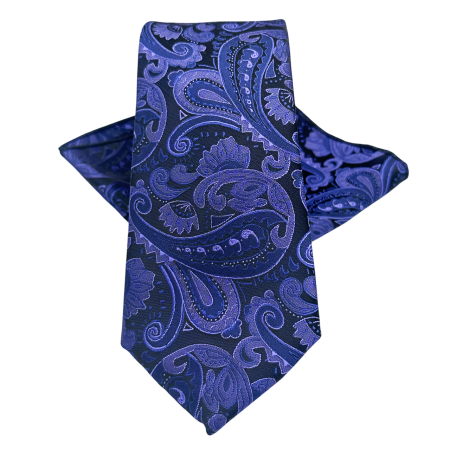 MODA & ACCESORII - Set cravata si batista ROYAL, Model Paisley, Mov/ Negru