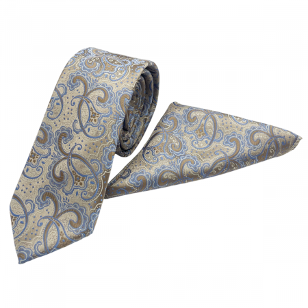 Set cravata slim cu batista Paisley AKRON, Bej Bleu [2]