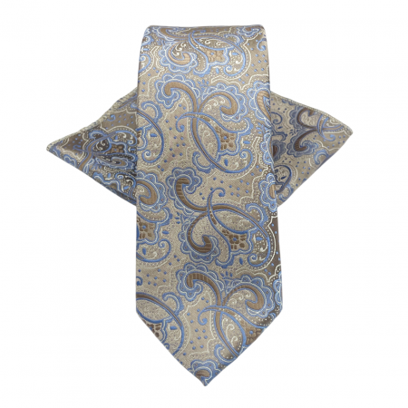 Cravate inguste - Set cravata slim cu batista Paisley AKRON, Bej Bleu