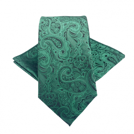 Cravate inguste - Set cravata slim cu batista Paisley AKRON, Verde