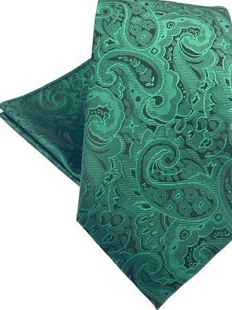 Set cravata slim cu batista Paisley AKRON, Verde [2]
