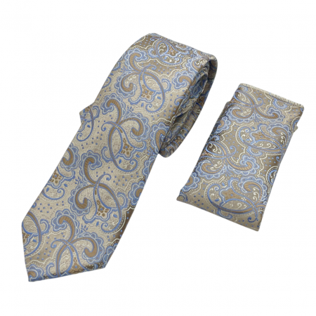 Set cravata slim cu batista Paisley AKRON, Bej Bleu [5]