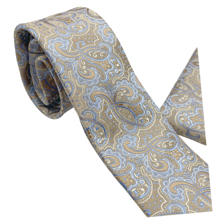 Set cravata slim cu batista Paisley AKRON, Bej Bleu [4]