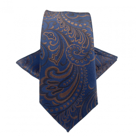 Cravate inguste - Set cravata slim cu batista Paisley GREGORY, Albastru Maro