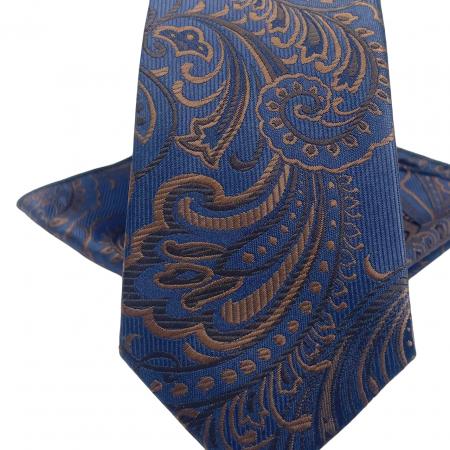 Set cravata slim cu batista Paisley GREGORY, Albastru Maro [2]