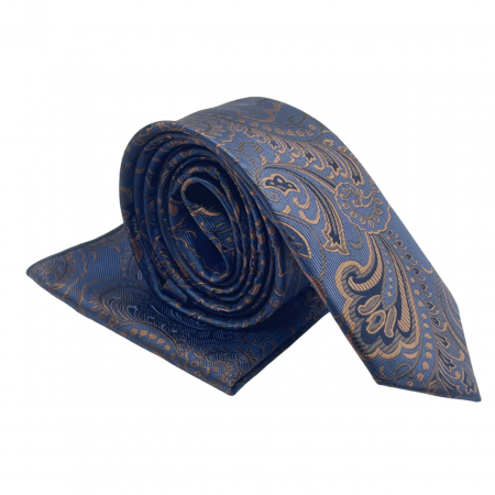 Set cravata slim cu batista Paisley GREGORY, Albastru Maro [1]