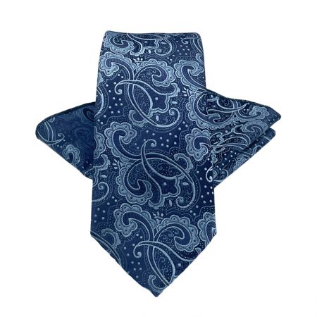 Cravate inguste - Set cravata slim cu batista Paisley CHARLIE, Albastru