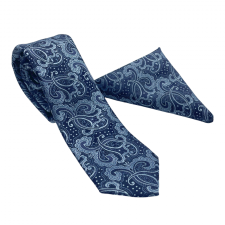 Set cravata slim cu batista Paisley CHARLIE, Albastru [4]