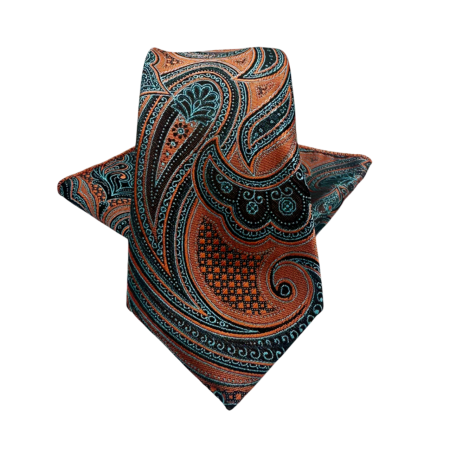 Cravate inguste - Set cravata slim cu batista Paisley CHRIS, Portocaliu Maro