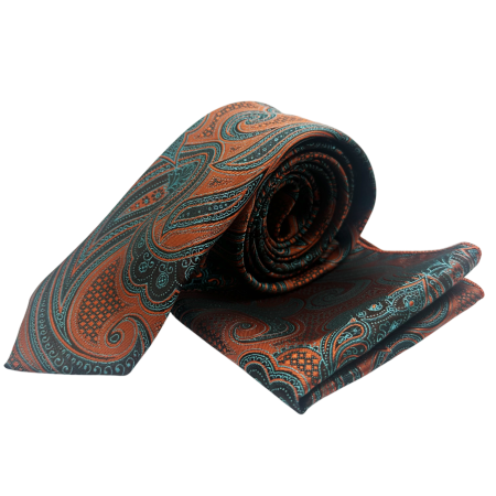 Set cravata slim cu batista Paisley CHRIS, Portocaliu Maro [2]
