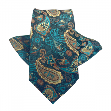 Cravate inguste - Set cravata slim cu batista Paisley AUSTIN, Turcoaz Maro