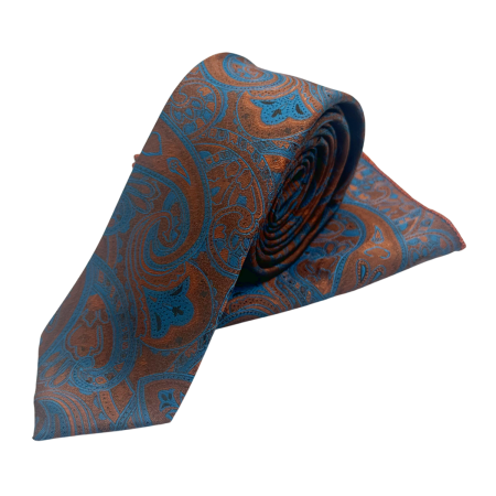 Set cravata slim cu batista Paisley STEVE, Maro Albastr [1]